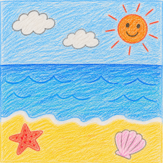 Hand-drawn Ray.MediaQuery logo showing sky, sea, and land separated by horizon and shoreline boundaries.